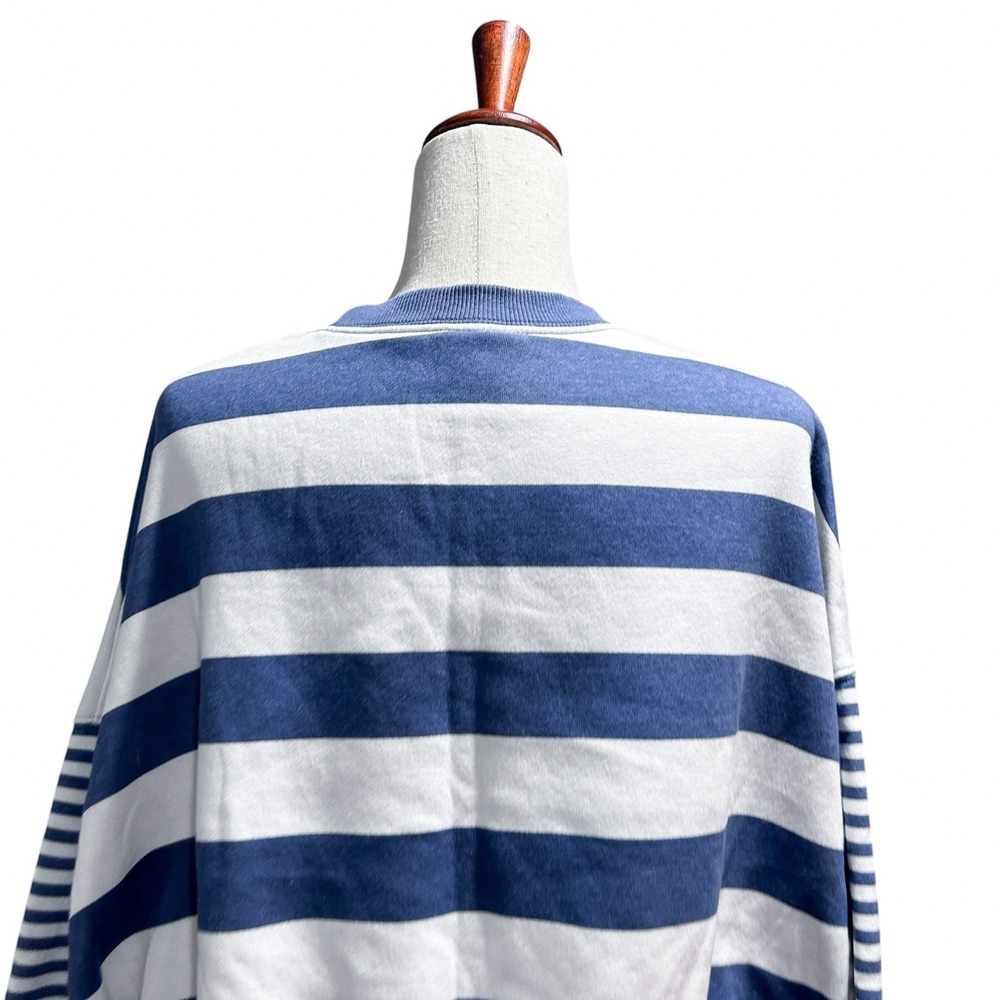 Nike Large Women's Phoenix Fleece Oversized Blue Striped Crew Boxy Preppy - Picture 7 of 14